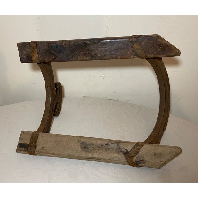 Antique Handmade Primitive Carved Wood Iron Child Horse Saddle Tree Frame For Sale - Image 10 of 12