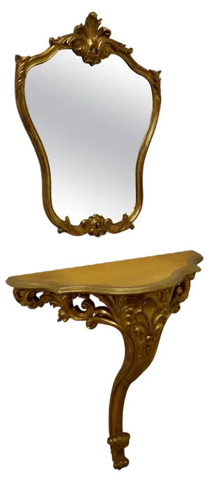 French Gilt Console or Hall Table and Mirror, 1880s, Set of 2