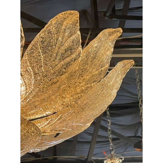 Murano Gold Granola Glass Leaf Form Flush Mount Chandeliers For Sale - Image 4 of 7