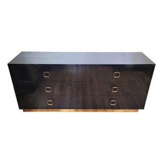 Modern Black Faux Crocodile & Bronze Double Dresser Chest For Sale