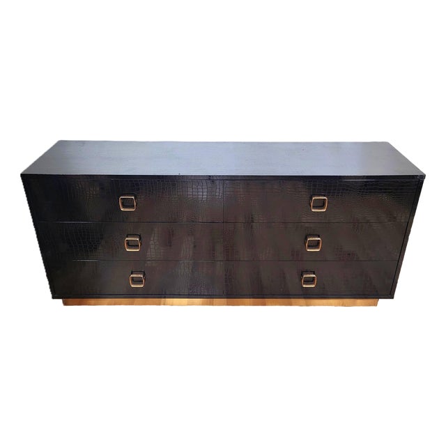 Modern Black Faux Crocodile & Bronze Double Dresser Chest For Sale