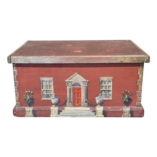 19th Century English Red Painted Box With Georgian Country House Facade For Sale