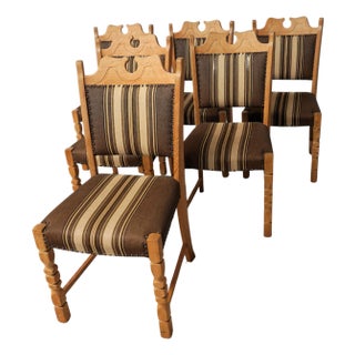 Danish Brutalist Oak Dining Chairs in the style of Henning Kjaernulf, 1960s, Set of 6 For Sale