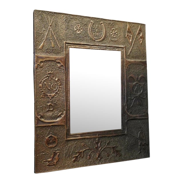 Early 20th Century Military Folk Art Copper Framed Mirror For Sale