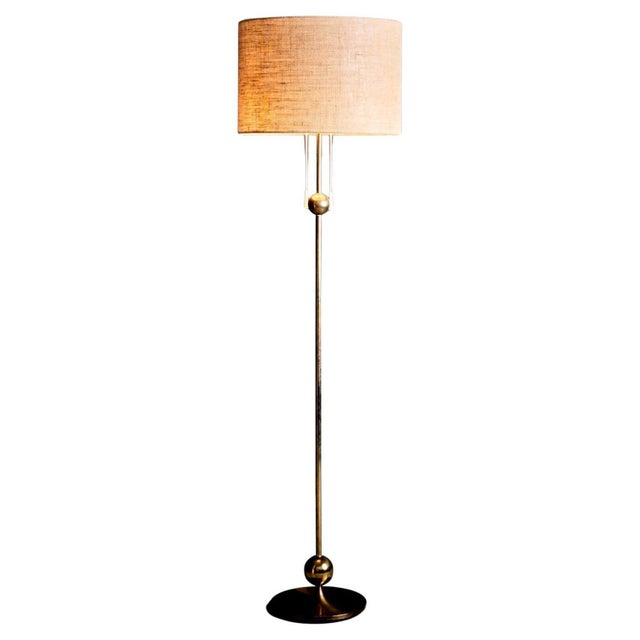 Brass Floor Lamp with Round Brass Base, 1960s For Sale - Image 9 of 9
