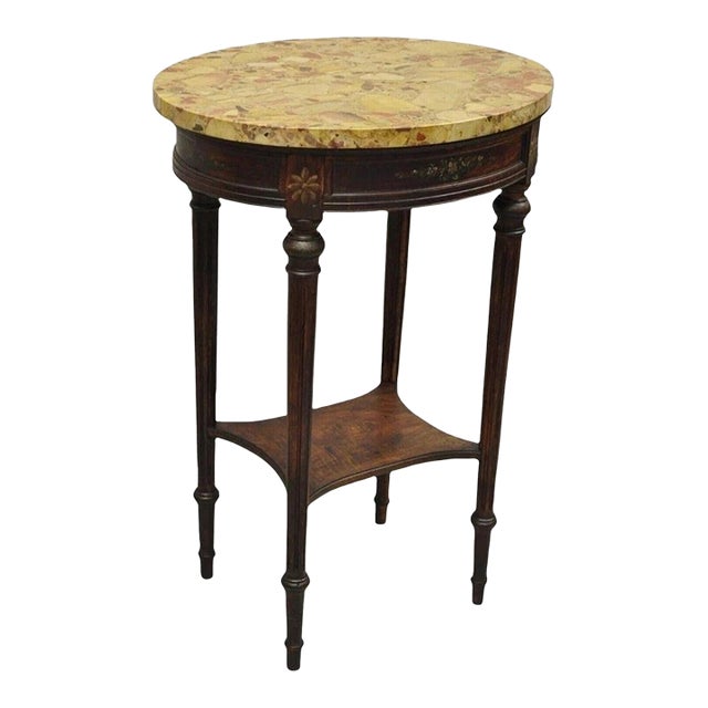 Antique French Louis XVI Style Victorian Oval Marble Top Accent End Side Table For Sale