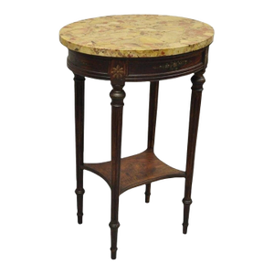 Antique French Louis XVI Style Victorian Oval Marble Top Accent End Side Table