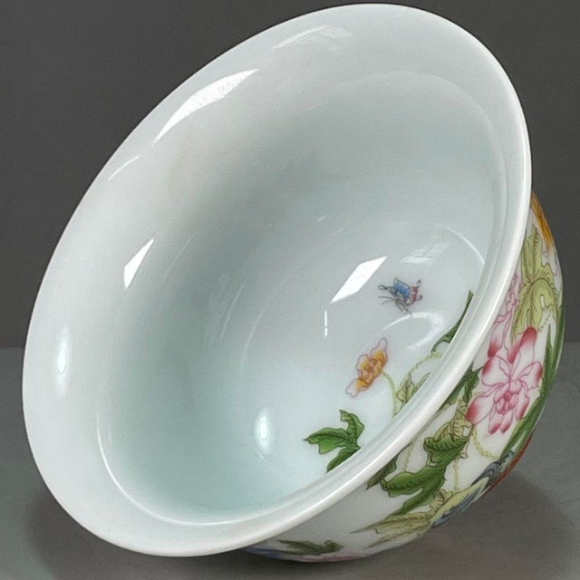 Late 20th Century Vintage Qing Famille Rose Porcelain Teacup – Floral & Butterfly Motif, Qianlong Mark For Sale - Image 5 of 9