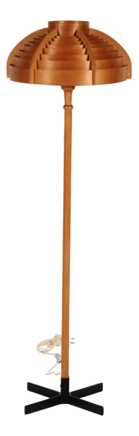 Pine Wood Floor Lamp with Black Metal Base from Hans-Agne Jakobsson, Sweden, 1970s