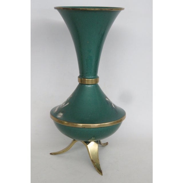 1960s Mid Century Green Enameled Brass Tripod Vase Made in Israel Figural Motif 5002b For Sale - Image 5 of 14