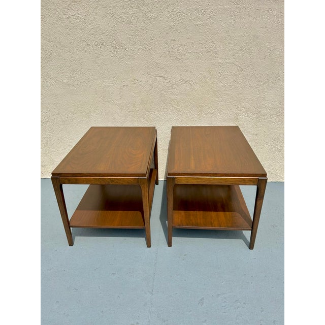 Vintage Pair of Lane Rhythm Walnut End Tables For Sale In Charlotte - Image 6 of 8