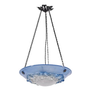 Large French Art Deco Pendant Light by Le Verre Francais Schneider - 1930 Chandelier France For Sale