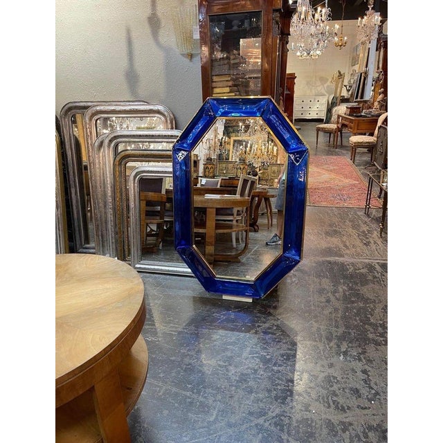 Large Scale Blue Murano Glass and Brass Mirror For Sale In Dallas - Image 6 of 7