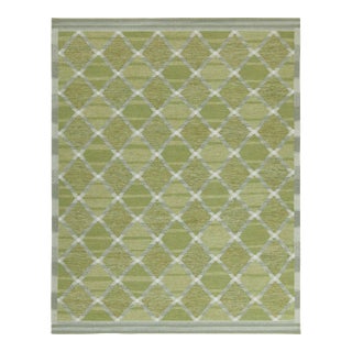 Rug & Kilim’s Scandinavian Style Custom Kilim in Green and Gray Lattice Pattern - 12x18 For Sale