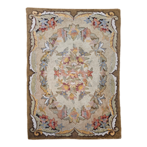 Vintage American Hand-Hooked Rug, Floral Design, Wool & Cotton, 1900s