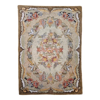 Vintage American Hand Hooked Rug, Floral Pattern in Fall Colors, Folk Art Rug, 6’ X 9’ For Sale