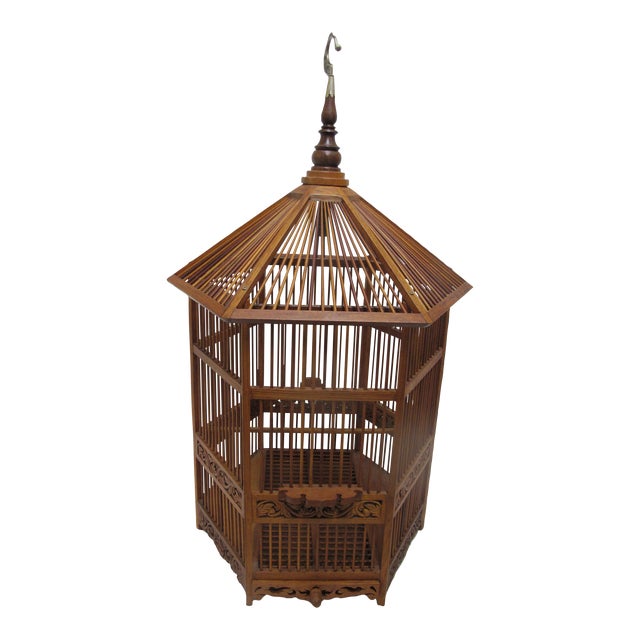 Large Chinese Hexagonal Wood Bird Cage Chairish