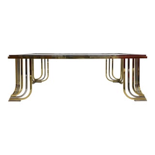 Bianci Firenze 1970s Italian Brass and Chrome Coffee Table With Glass Top For Sale