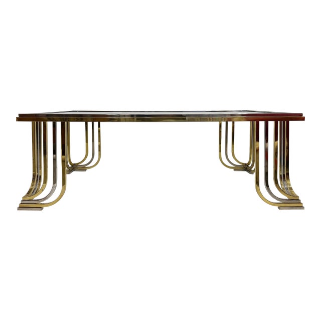 Bianci Firenze 1970s Italian Brass and Chrome Coffee Table With Glass Top For Sale