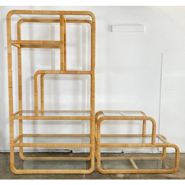 Mid-Century Modern Vintage MCM Wrapped Rattan Shelving Unit, 2 Pieces For Sale - Image 3 of 10