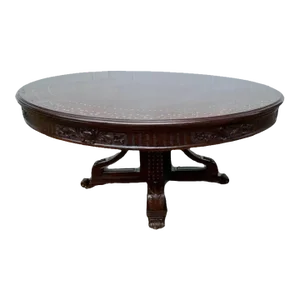 Early 20th Century Anglo -Indian Bone Marquetry Stained Teak Wood Round Dining Table.