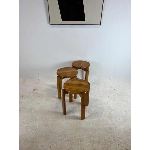 Vintage Pine Stools, 1970s, Set of 3 For Sale - Image 15 of 16