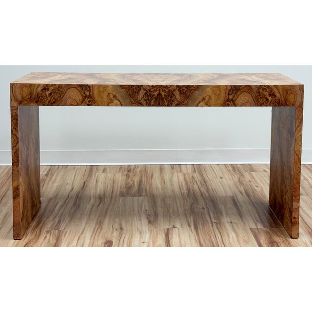 Wood Vintage Mid Century Faux Burlwood Formica Console Table For Sale - Image 7 of 12