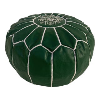 Green Moroccan Leather Pouf Cover For Sale