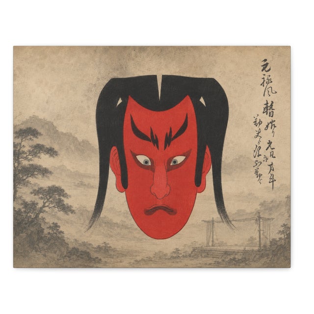 Atelier Aria Lumae Traditional Japanese Kabuki Theater Face Masks Fine Art Gallery Board Five Piece Set For Sale - Image 9 of 18