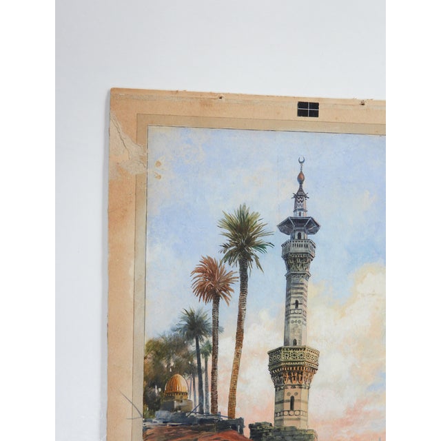 Illustration Early 20th Century Levant Minaret Harbor Scene Painting For Sale - Image 3 of 7