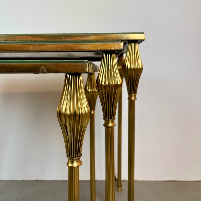 Metal Brass Nesting Tables from Maison Baguès, France, 1950s, Set of 3 For Sale - Image 7 of 14