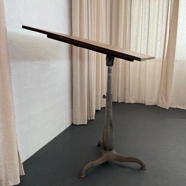 Early 20th Century Industrial Chestnut and Cast Iron Drafting Table For Sale - Image 4 of 12