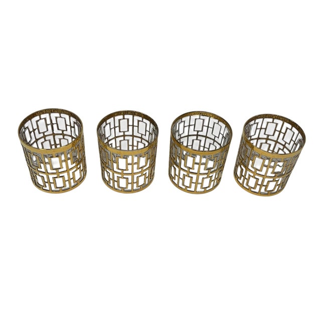 1960s Set of Four Imperial Glass Rocks Glass With 22-Karat Gold in the “Shoji” Design For Sale - Image 4 of 7