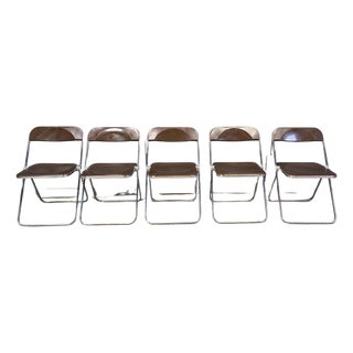Vintage Plia Folding Chairs by Giancarlo Piretti for Castelli, 1970s, Set of 5 For Sale