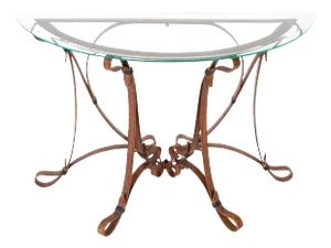 French Faux Leather Wrought Iron Console Table