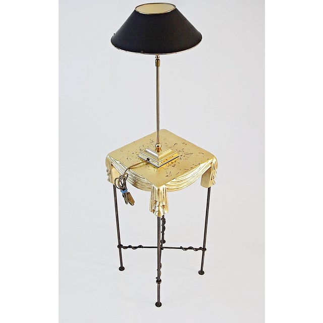 Side Table and Table Lamp in Wrought Iron and Brass, 1990s, Set of 2 For Sale - Image 4 of 12