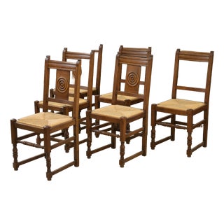 Brutalist Oak Chairs, 1950s, Set of 6 For Sale