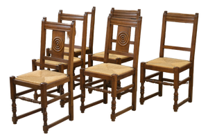 Brutalist Oak Chairs, 1950s, Set of 6