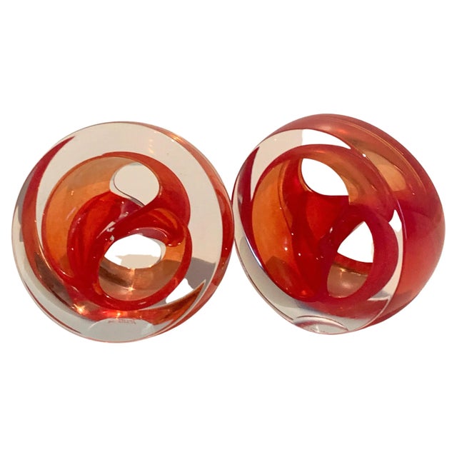 English Teign Valley Red Art Glass Sculptures or Bookends - A Pair For Sale - Image 12 of 12
