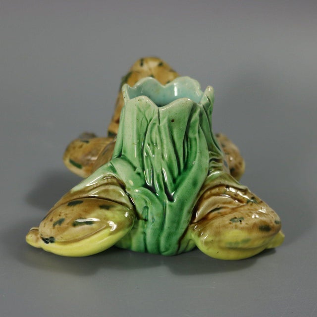 Victorian 19th Century Rare Holdcroft Majolica Frog Toothpick Holder For Sale - Image 3 of 8