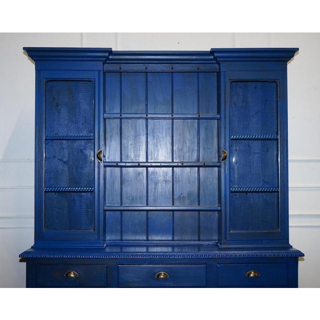 Antique Victorian Vibrant Blue Hand-Painted Kitchen Cupboard For Sale - Image 4 of 18