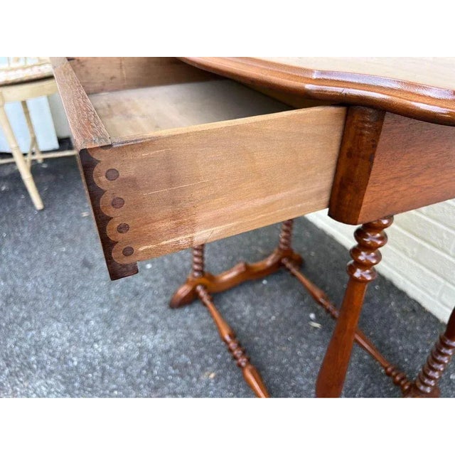 19th Century Antique Barley Twist Leg 1 Drawer Side Table With Knapp Joint For Sale - Image 9 of 10
