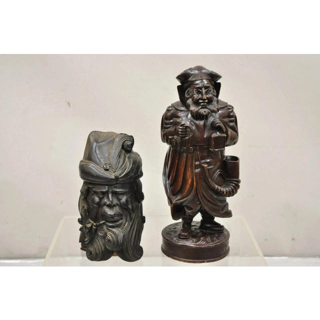 19th C European Black Forest Figural Wood Carved Bearded Man Lidded Tobacco Jar For Sale - Image 10 of 12