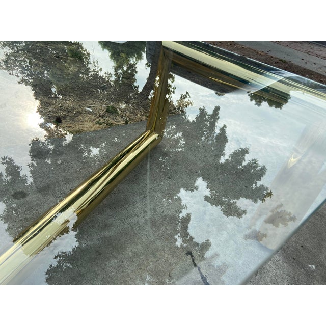 1970s Attributed to Karl Springer Hollywood Regency Style MCM Brass Tubular Coffee Glass Table For Sale - Image 14 of 18