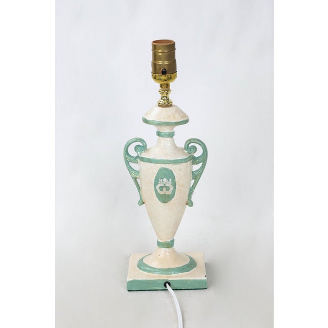 Vintage White Urn Lamp With Duke & Duchess of Windsor Green & White