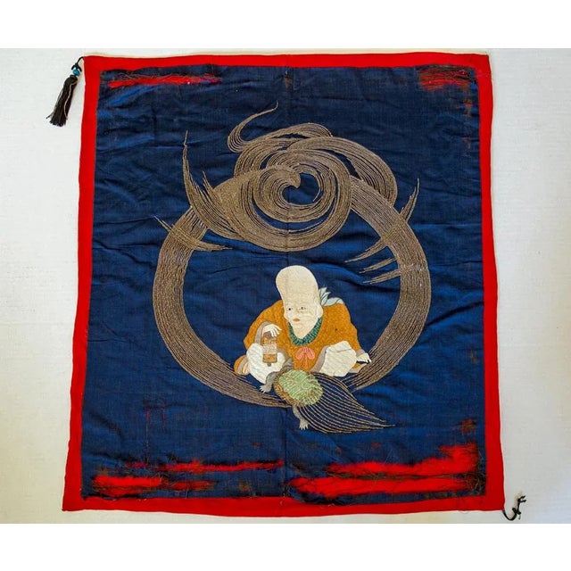 19th C. Japanese Fukusa Goldwork Embroidery Turtle Antique Silk Textile For Sale - Image 9 of 9