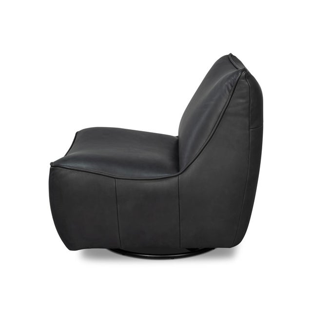 Black Leather Swivel Slipper Chair For Sale - Image 10 of 12
