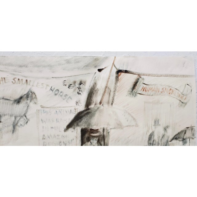 1970s Figures at an Early 20th Century Carnival Original Watercolor by Vaughn C.1976 For Sale - Image 5 of 8