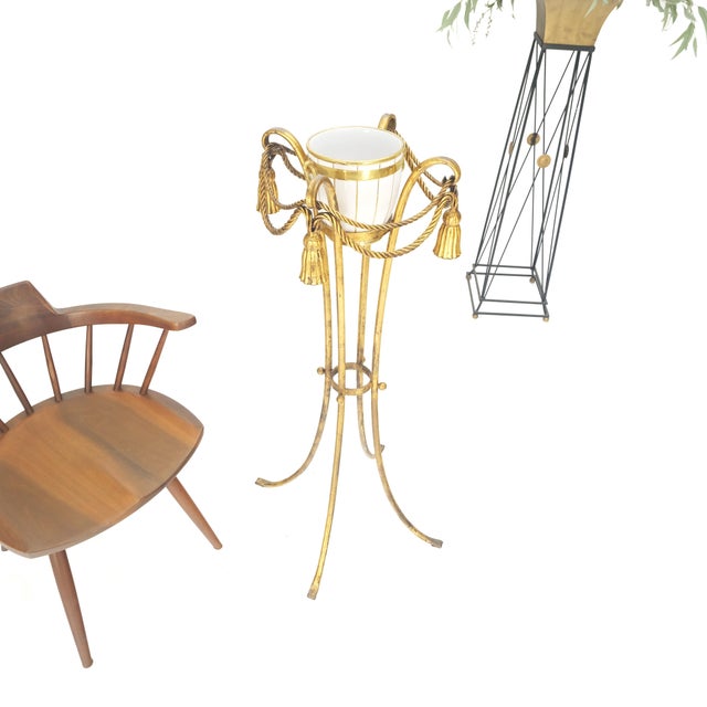 Gilt Wrought Iron "Twisted Rope" Base with Tassels Jardiniere Planter Pot For Sale - Image 12 of 12