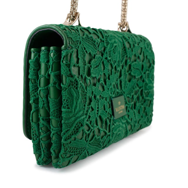Valentino Garavani Green Leather Rockstud Shoulder Handbag For Sale In Houston - Image 6 of 12